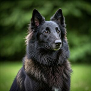 A stunning Belgian Sheepdog with a shiny black coat.